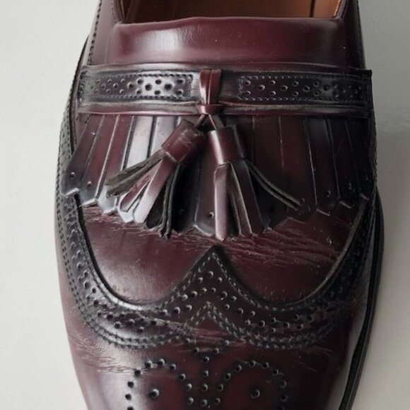 BOSTONIAN CLASSICS Burgundy Leather Tassel Kiltie Wingtip Brogue Slip Ons 10.5 M - Picture 12 of 14